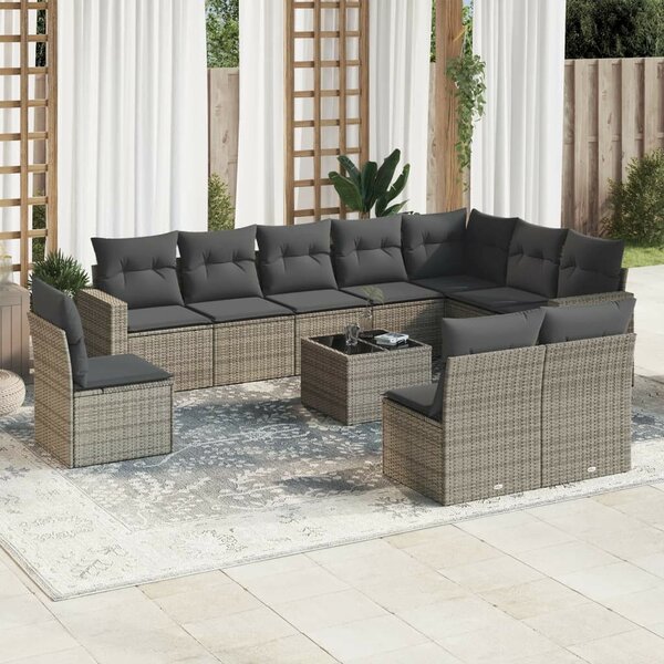VidaXL Polyrattan Kerti Ülőgarnitúra - 11 részes - Szürke