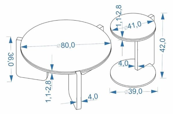 Dohányzóasztal szett (2 db), 80 és 41 cm, fehér márvány / világos dió - ESTIVALE