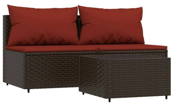 VidaXL 3 részes barna polyrattan kerti ülőgarnitúra párnával