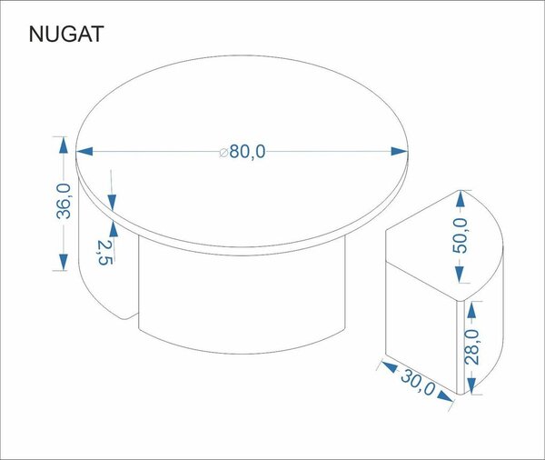Dohányzóasztal puffokkal (4 db), 80 cm, travertin / világos bézs - NOUGAT