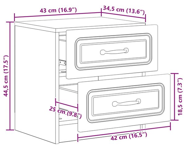 VidaXL Éjjeliszekrény fiókkal 2 pcs Sonoma Tölgy 43 x 34,5 x 44,5 cm