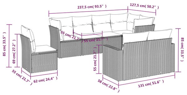 VidaXL Polyrattan Kerti Ülőgarnitúra - 8 részes - Fekete