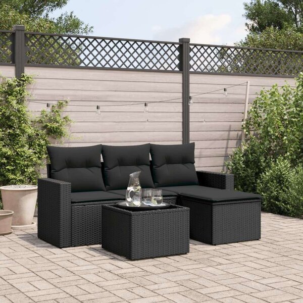 VidaXL 5 részes Polyrattan Kerti Kanapé Szett - Fekete