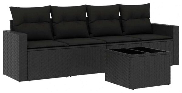 VidaXL 5 részes fekete polyrattan kerti kanapészett párnákkal