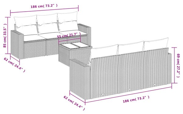 VidaXL Polyrattan Kerti Ülőgarnitúra - 7 részes - Bézs