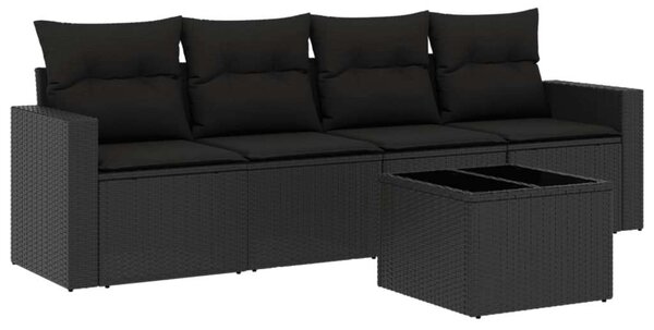 VidaXL 5 részes fekete polyrattan kerti kanapészett párnákkal