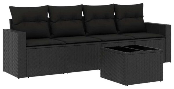 VidaXL 5 részes fekete polyrattan kerti kanapészett párnákkal