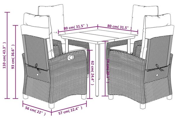 VidaXL 5-részes barna polyrattan kerti étkezőgarnitúra párnákkal