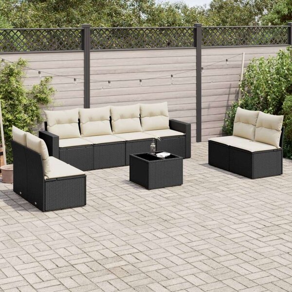 VidaXL Polyrattan Kerti Ülőgarnitúra - 9 részes - Fekete