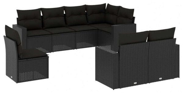 VidaXL Polyrattan Kerti Ülőgarnitúra - 8 részes - Fekete