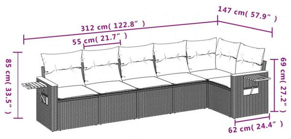 VidaXL Polyrattan Kerti Ülőgarnitúra - 6 részes - Bézs