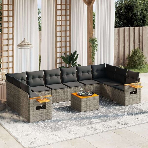 VidaXL Polyrattan Kerti Ülőgarnitúra - 11 részes - Szürke