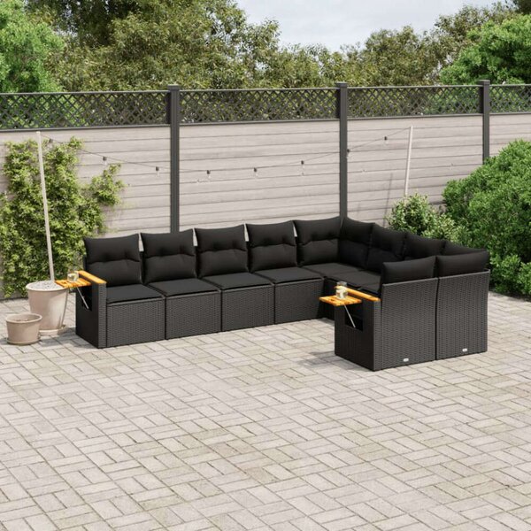 VidaXL Polyrattan Kerti Ülőgarnitúra - 9 részes - Fekete