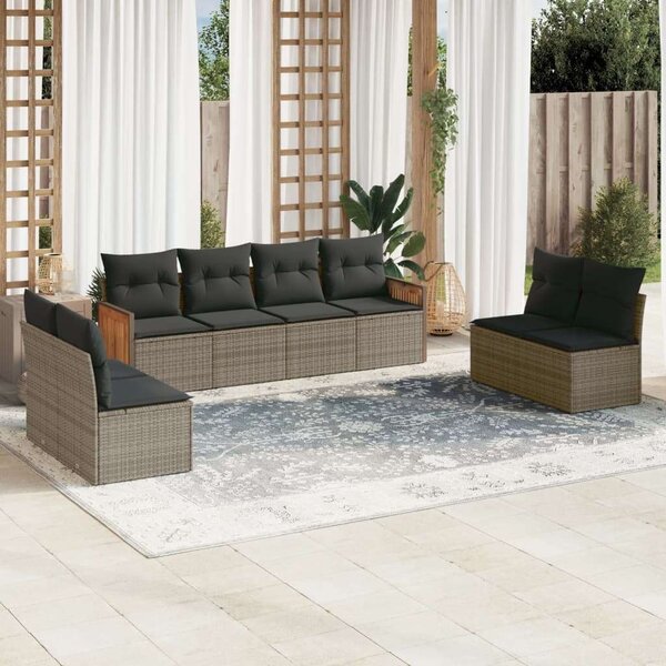 Polyrattan Kerti Ülőgarnitúra - 8 részes - Szürke