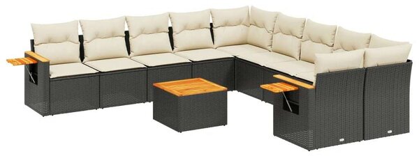 VidaXL Polyrattan Kerti Ülőgarnitúra - 11 részes - Fekete