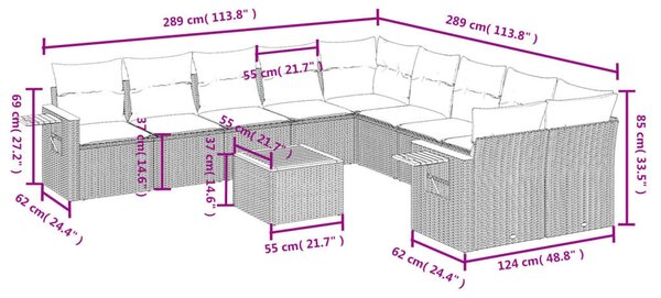 VidaXL Polyrattan Kerti Ülőgarnitúra - 11 részes - Fekete