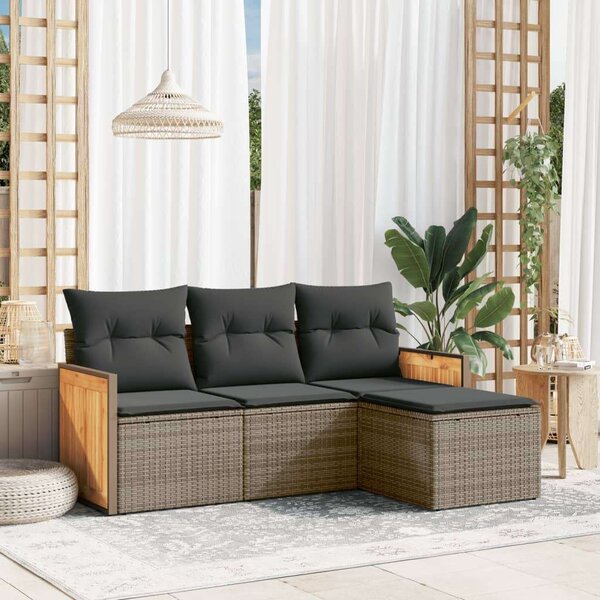 VidaXL Polyrattan Kerti Ülőgarnitúra - 4 részes - Szürke