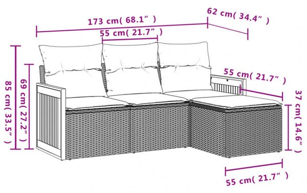 VidaXL Polyrattan Kerti Ülőgarnitúra - 4 részes - Szürke