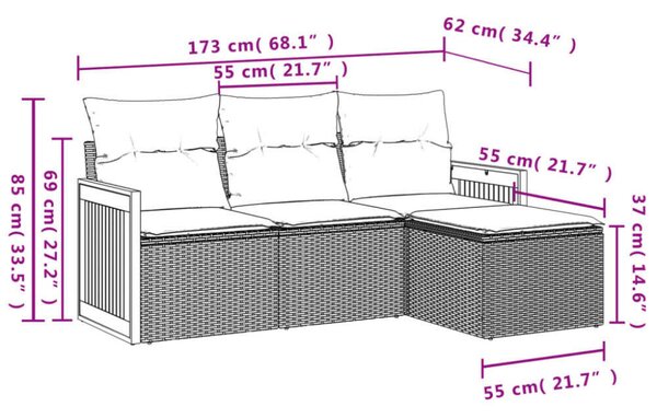 VidaXL Polyrattan Kerti Ülőgarnitúra - 4 részes - Szürke