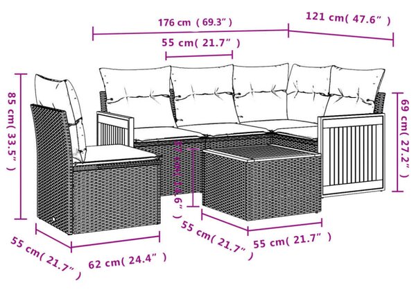 VidaXL Polyrattan Kerti Ülőgarnitúra - 6 részes - Szürke