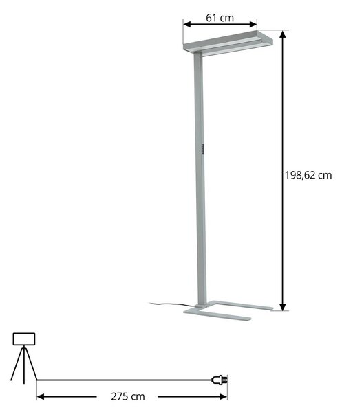 Arcchio LED álló világítás Logan Ultra HCL CCT, ezüst, dimmelhető, dimmelhető, Alu / szürke / cink, Dolgozószoba / Iroda, Alumínium, Modern