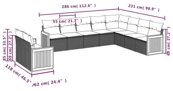 VidaXL Polyrattan Kerti Ülőgarnitúra - 10 részes - Szürke