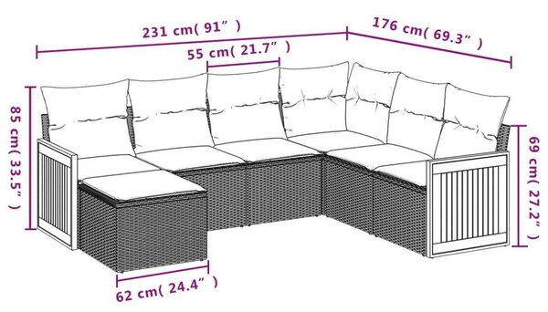 VidaXL 7 részes bézs polyrattan kerti ülőgarnitúra párnákkal