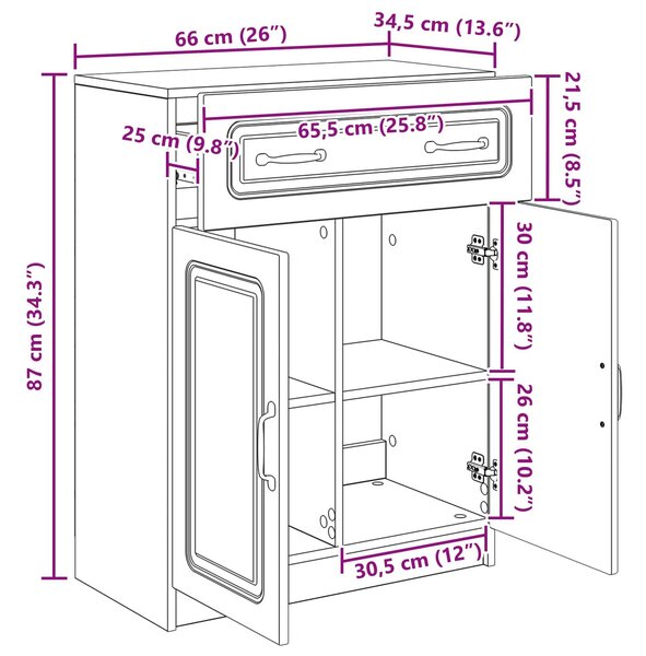 VidaXL Széf fiókkal Fekete 66 x 34,5 x 87 cm Szerelt Fa