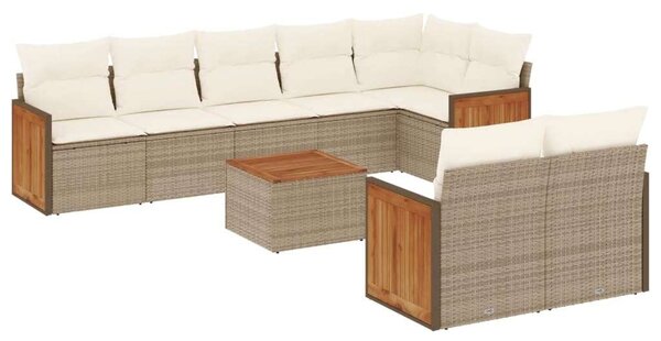 VidaXL 9-részes bézs polyrattan kerti ülőgarnitúra párnákkal
