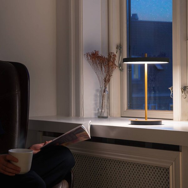 UMAGE LED-es újratölthető asztali lámpa Asteria Move fekete/réz 31 cm, dimmelhető, Sárgaréz / arany, Nappali / Étkező, fém, Dizájn