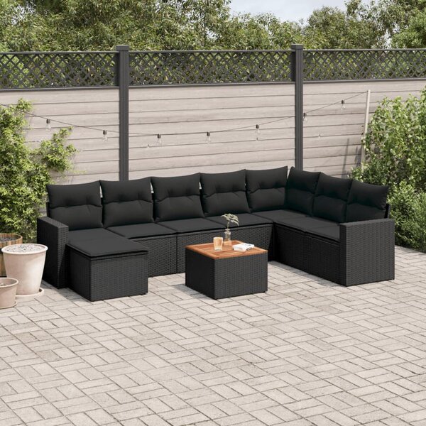 Polyrattan Kerti Ülőgarnitúra - 9 részes - Fekete