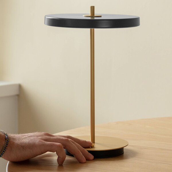 UMAGE LED tölthető asztali világítás Asteria Move antracit/sárgaréz 31 cm, dimmelhető, Sárgaréz / arany, Nappali / Étkező, fém, Dizájn