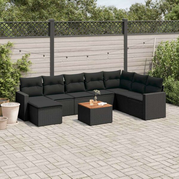 Polyrattan Kerti Ülőgarnitúra - 9 részes - Fekete