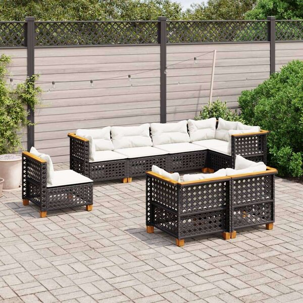Polyrattan Kerti Ülőgarnitúra - 8 részes - Fekete