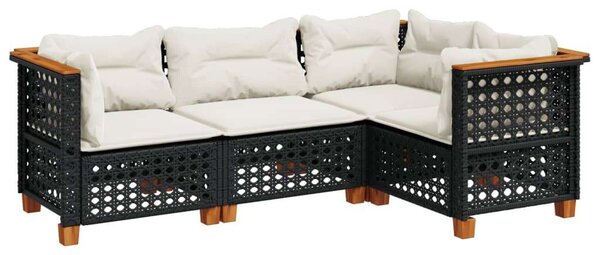 Polyrattan Kerti Ülőgarnitúra - 4 részes - Fekete
