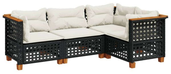 Polyrattan Kerti Ülőgarnitúra - 4 részes - Fekete