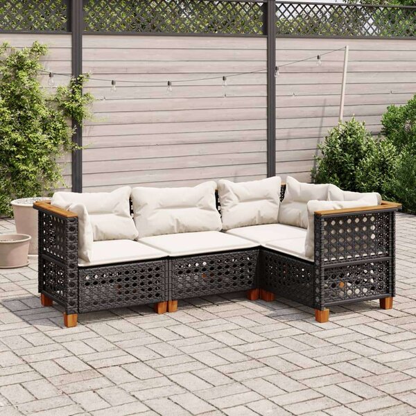 Polyrattan Kerti Ülőgarnitúra - 4 részes - Fekete