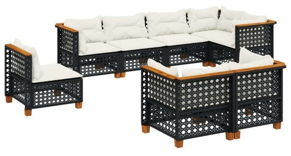 Polyrattan Kerti Ülőgarnitúra - 8 részes - Fekete