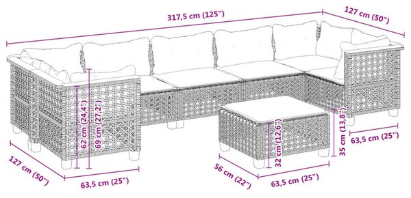 VidaXL Polyrattan Kerti Ülőgarnitúra - 8 részes - Fekete