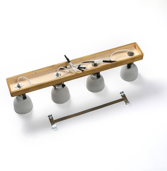 Lindby Spot Mitis, 70 cm, 4 lámpás, szürke, fa, beton, GU10, dimmelhető, Sötét fa, Nappali / Étkező, Fa, Indusztriális dizájn
