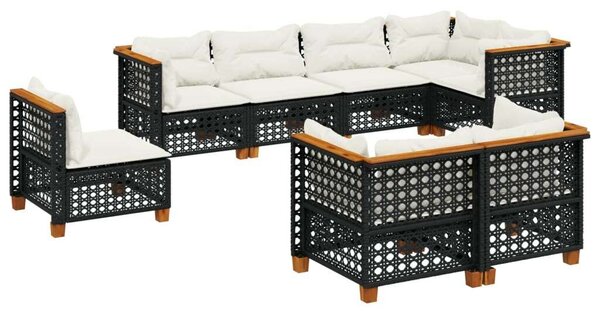 Polyrattan Kerti Ülőgarnitúra - 8 részes - Fekete