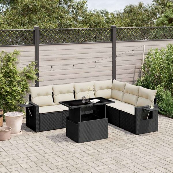 Polyrattan Kerti Ülőgarnitúra - 7 részes - Fekete