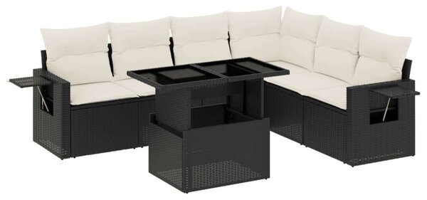 Polyrattan Kerti Ülőgarnitúra - 7 részes - Fekete