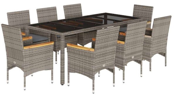 VidaXL Polyrattan Kerti Étkezőgarnitúra - 9 Személyes - Szürke