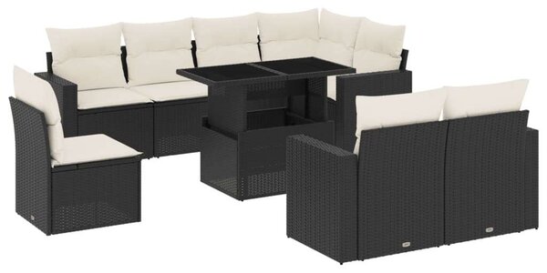 VidaXL Polyrattan Kerti Ülőgarnitúra - 9 részes - Fekete
