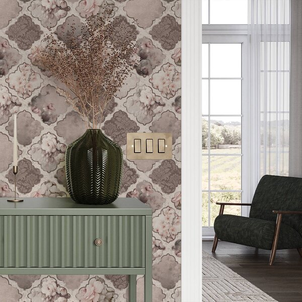 Tapéta Romantikus patchwork virágos medálok poros színekben, Virágok és növények tapétá, a01027 : Uwalls.hu