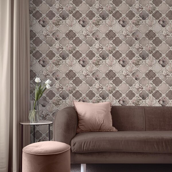 Tapéta Romantikus patchwork virágos medálok poros színekben, Virágok és növények tapétá, a01027 : Uwalls.hu