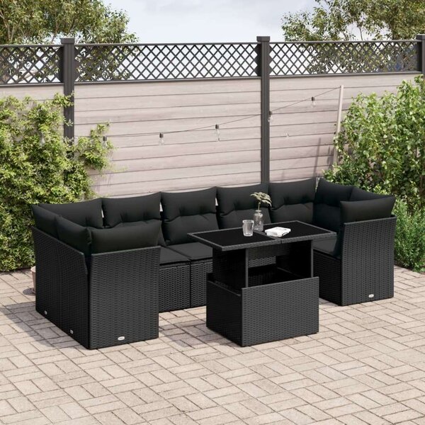 VidaXL Polyrattan Kerti Ülőgarnitúra - 8 részes - Fekete