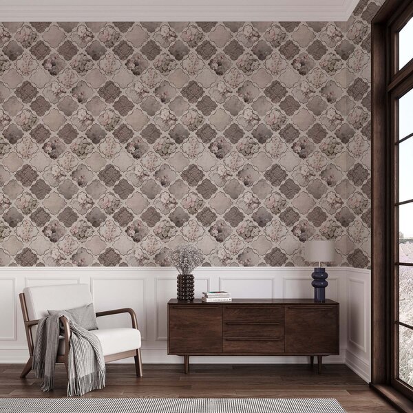 Tapéta Romantikus patchwork virágos medálok poros színekben, Virágok és növények tapétá, a01027 : Uwalls.hu