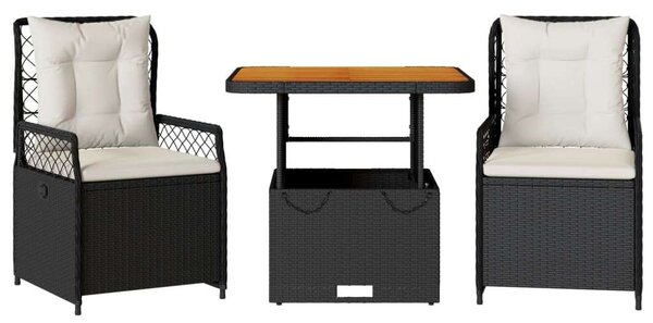 VidaXL Kerti Étkezőgarnitúra - 3 részes - Fekete Polyrattan